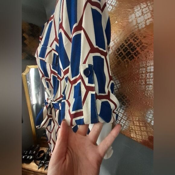 Nwot Zara Geometric Blue, Burgundy and Cream Maxi Dress - Picture 6 of 16